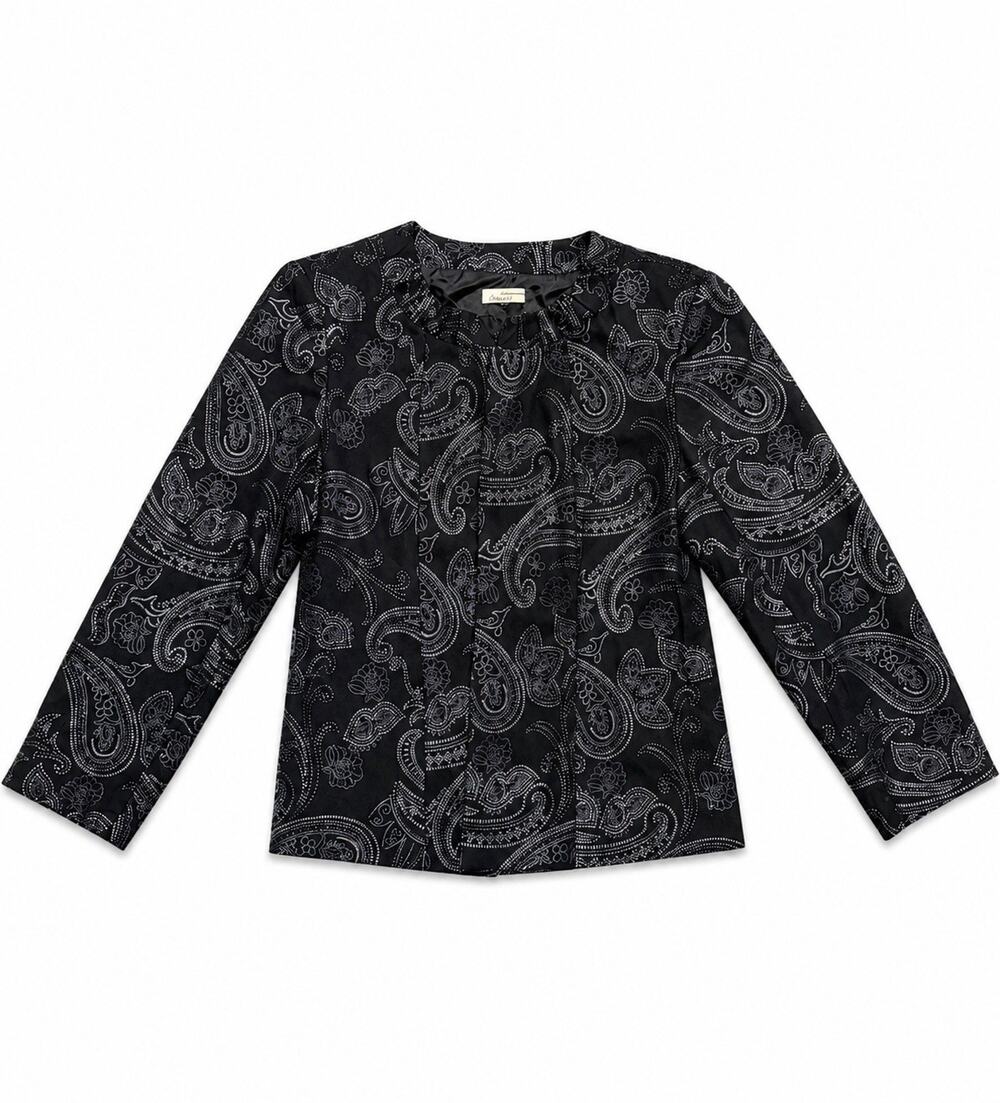 Choices Womens Large Black Paisley Jacket Blazer Open Front Career Top